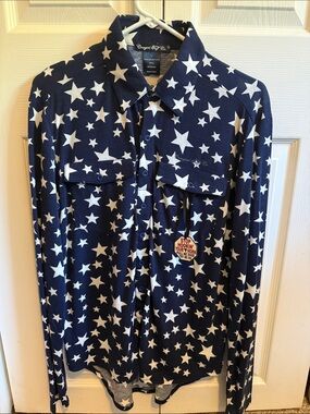 Cowgirl Tuff Navy and White Star-Print Button Down Shirt